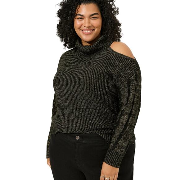 Torrid Lurex Cable Pullover Cold Shoulder Turtle Neck Sweater, NWT, 3X - Picture 1 of 8